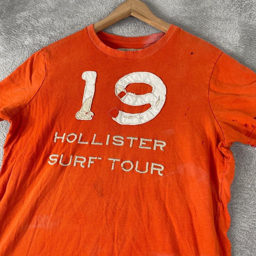 Hollister Surf Tour Shirt Mens XL Orange Vintage Y2K Distressed Embroidered